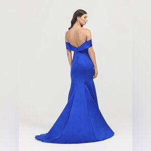 Royal blue off the shoulder gown